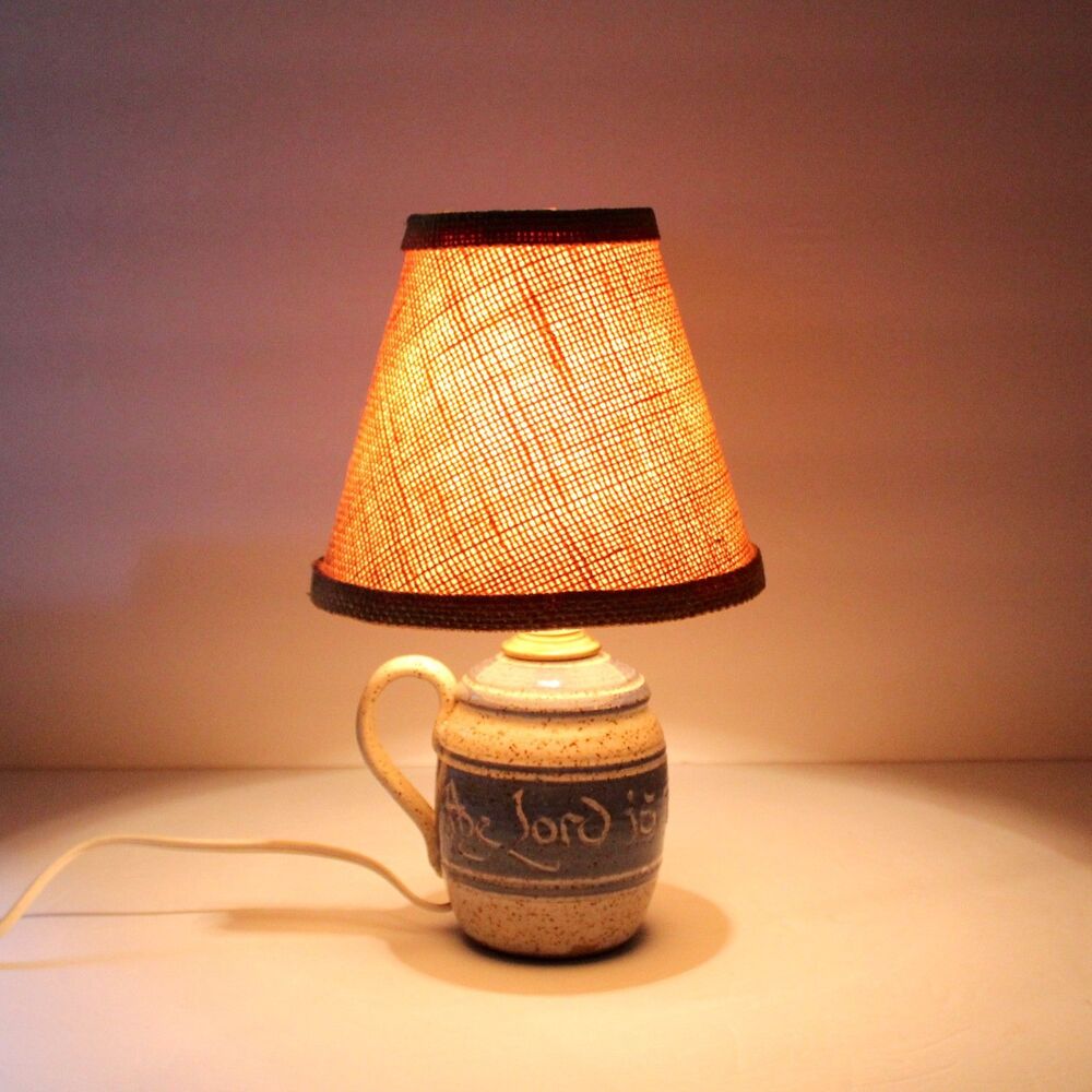 Rusterholtz The Lord Is My Light pottery lamp decor white blue country farmhouse
